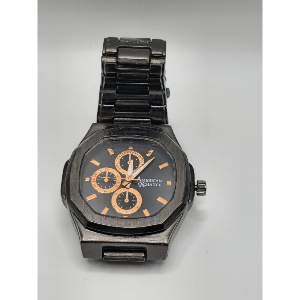 American Exchange Men's Black Watch & 4-Piece Bracelet Set
